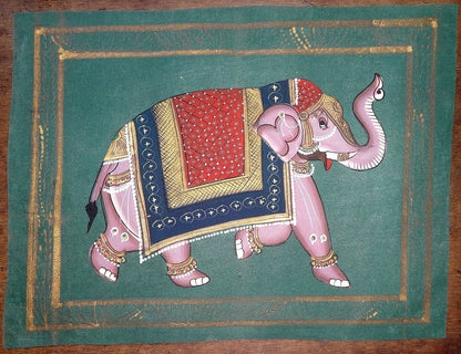 Watercolor on fabric ELEPHANTS x 5 paintings 10” x 13” India