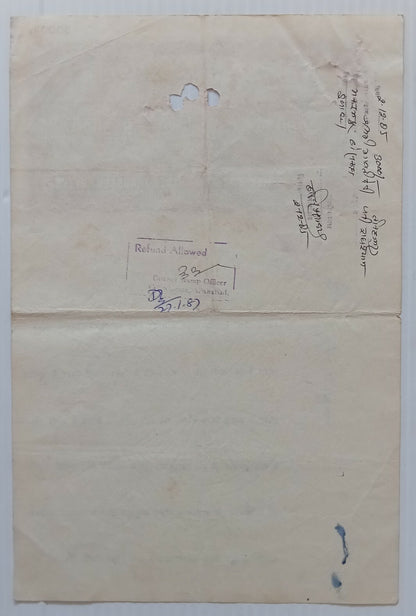 AOP India Capital 3000R stamp paper Wmk Type 16