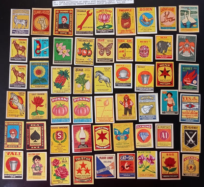 Collection of vintage matchbox labels India unusual graphics 900+ different