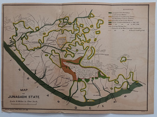 AOP India 1928 MAP of Junagadh State 33x46cm