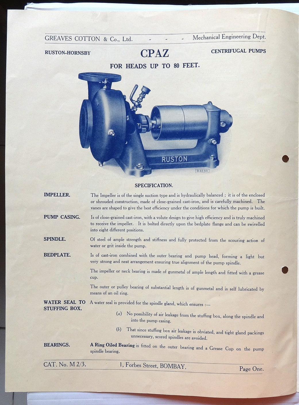 India 1930s Greaves Cotton Bombay mechanical pumps illustrated catalogue