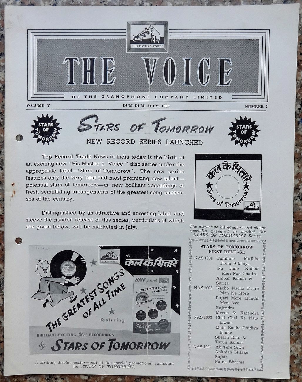 India THE VOICE July 1962 HMV Magazine - STARS OF TOMORROW