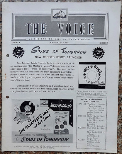 India THE VOICE July 1962 HMV Magazine - STARS OF TOMORROW