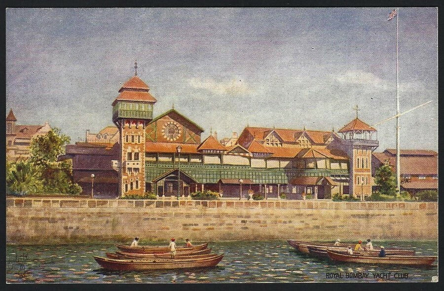India BOMBAY vintage Oilette coloured postcard Royal Yacht Club