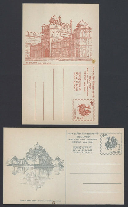 India 1989 INDIA-89 set of 7 pictorial Airmail postal cards