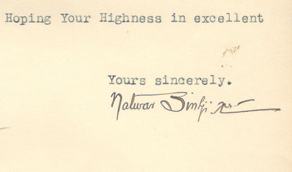 CHHOTA UDEPUR STATE India 1941 crested letter signed MAHARAJA Natwar Singh
