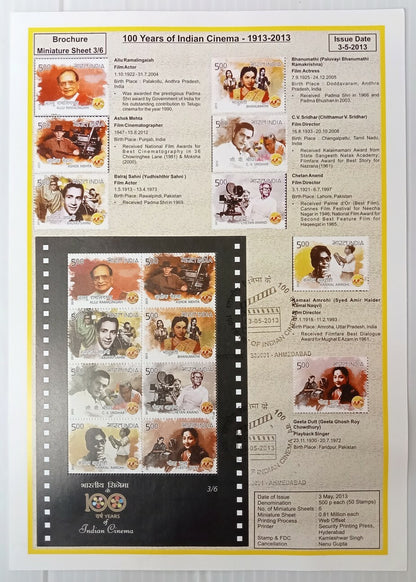 AOP India 2003 100 Years of Cinema sheetlets set of 6 on 6 information brochures