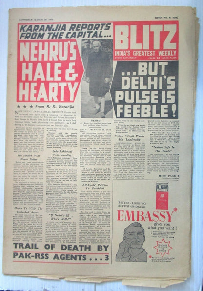 India Blitz 28 March 1964 issue TRAIL OF DEATH BY PAK-RSS AGENTS see condition