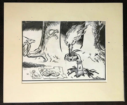 India Cartoonist CHAKOR artwork Fleeing Communism 11" x 8.2"