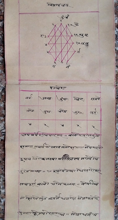 India vintage illustrated Hindu horoscope scroll 6 inches x 246 inches