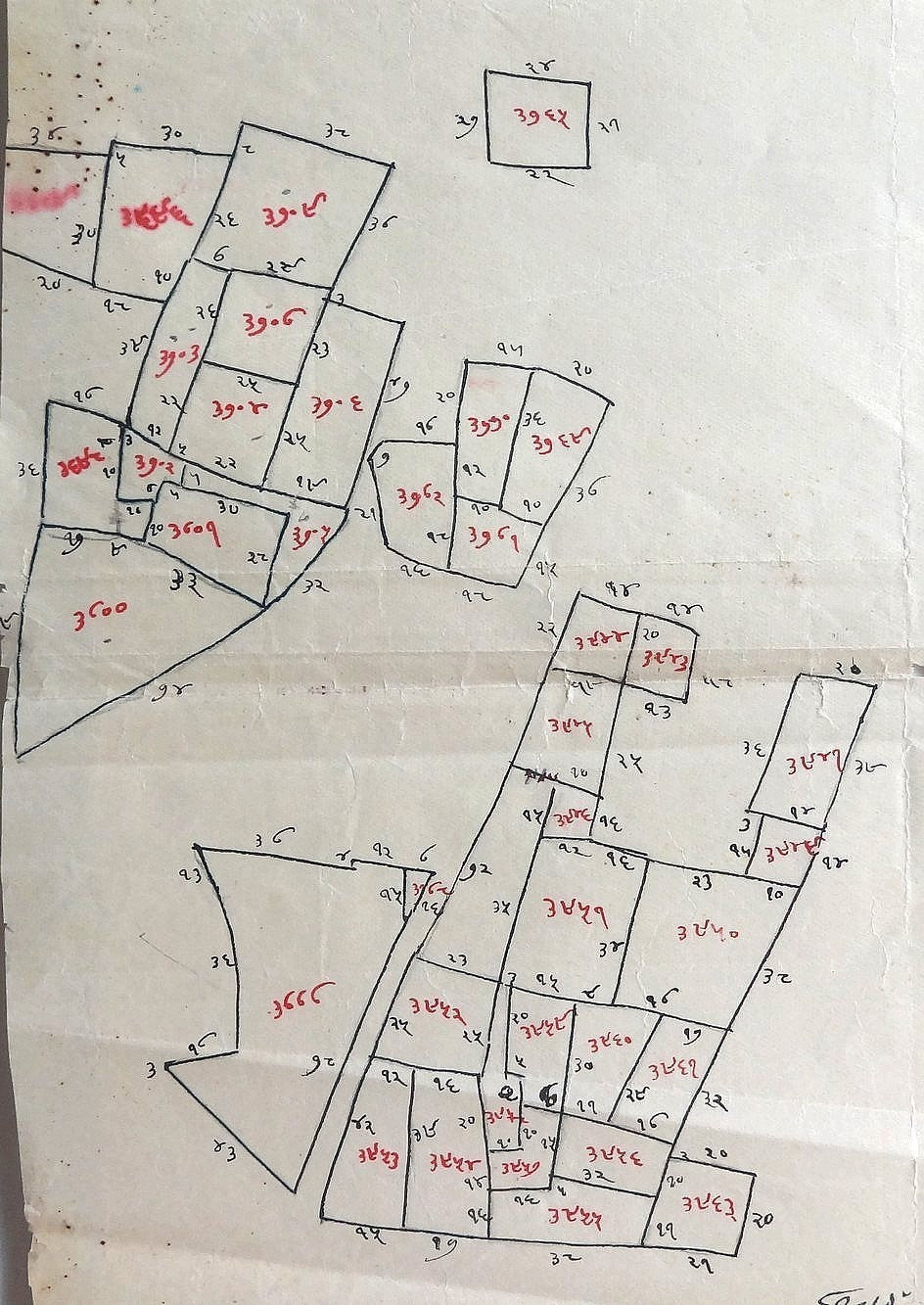 India 1939 hand drawn street map with Bhartpur State Court Fee stamp 11.5”x30.5”