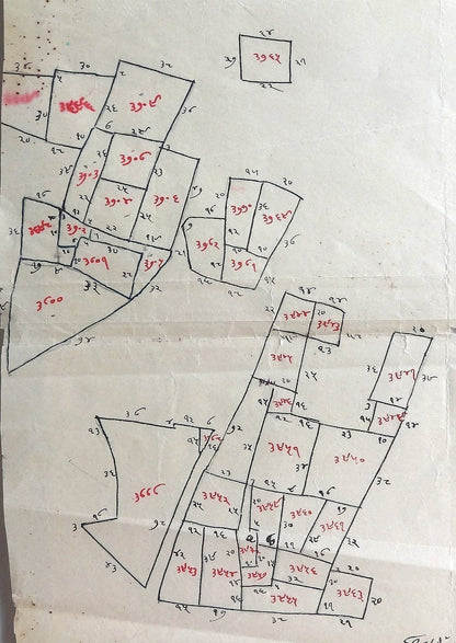 India 1939 hand drawn street map with Bhartpur State Court Fee stamp 11.5”x30.5”