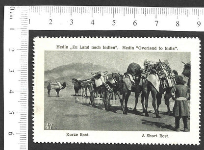 Vintage OVERLAND TO INDIA poster stamp - A SHORT REST zaz