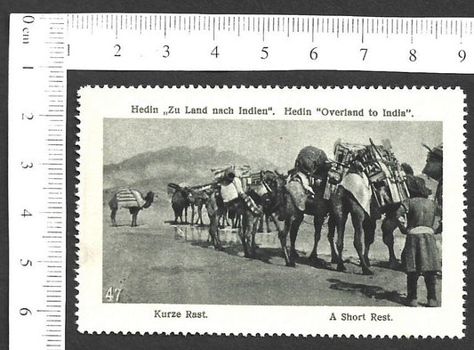 Vintage OVERLAND TO INDIA poster stamp - A SHORT REST zaz