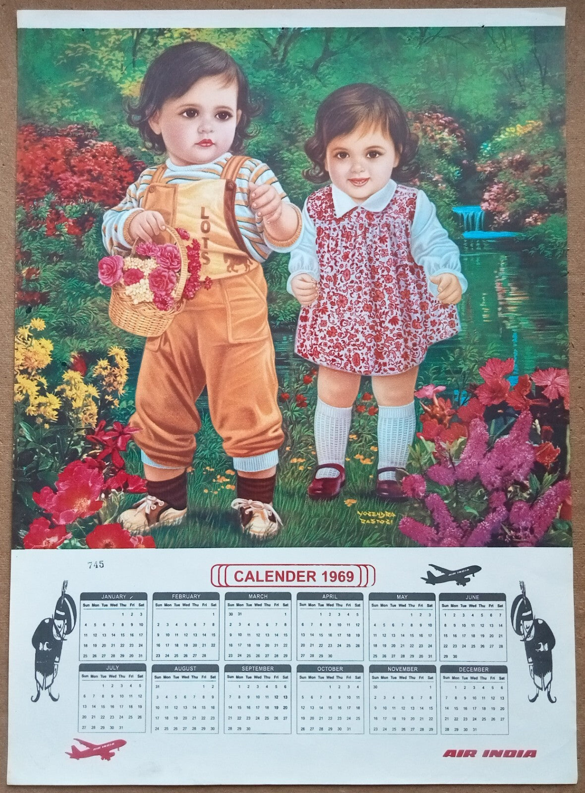 AIR INDIA 1969 poster calender 745 - ARTIST : YOGENDRA RASTOGI - R