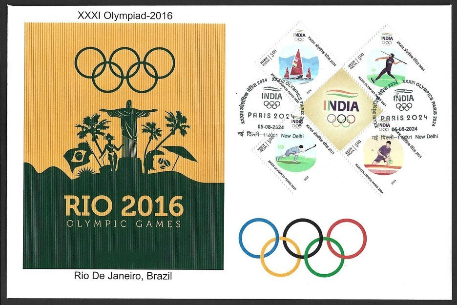 India 2024 Paris Olympics FDC with 2016 Rio De Janeiro, Brazil Olympics cachet