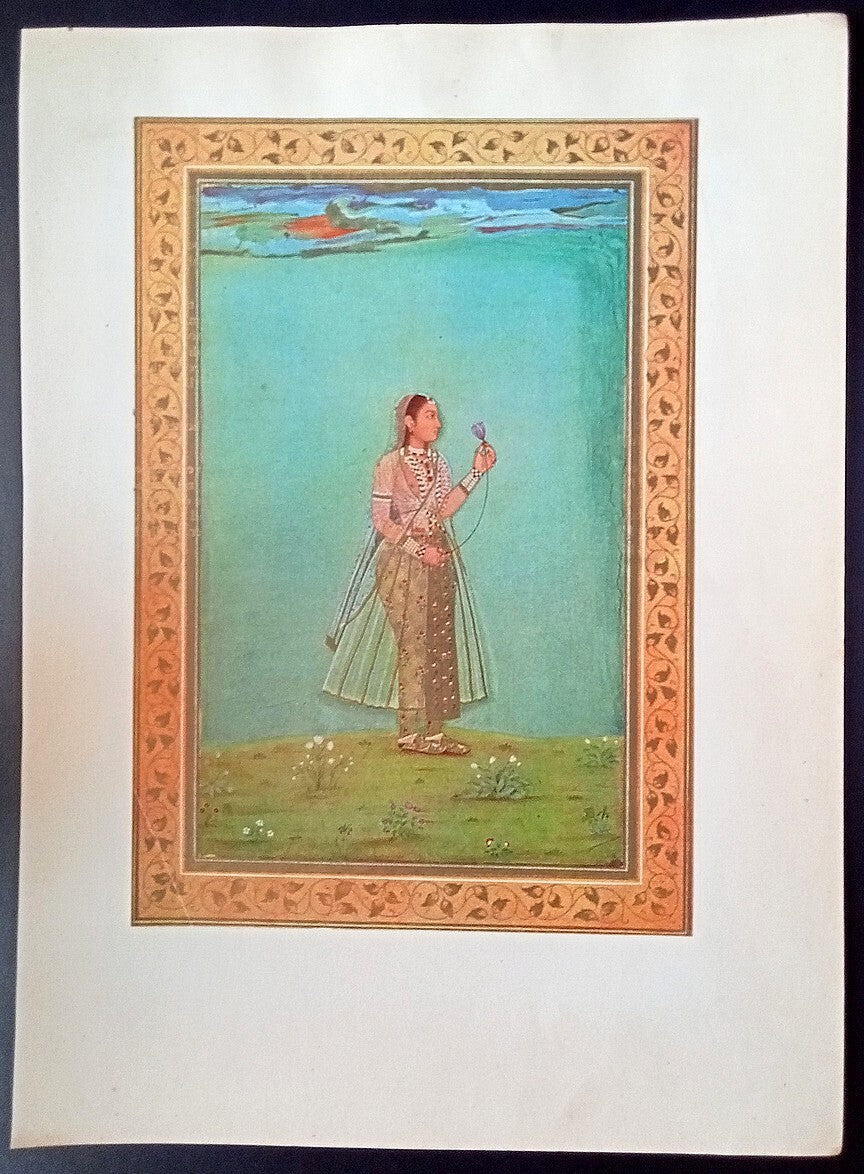India Mughal Miniature vintage mounted print 7x10 inches - mounted