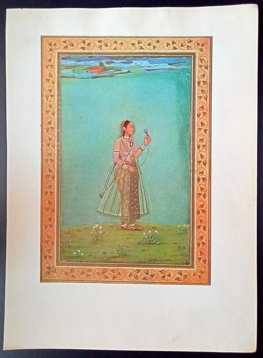 India Mughal Miniature vintage mounted print 7x10 inches - mounted