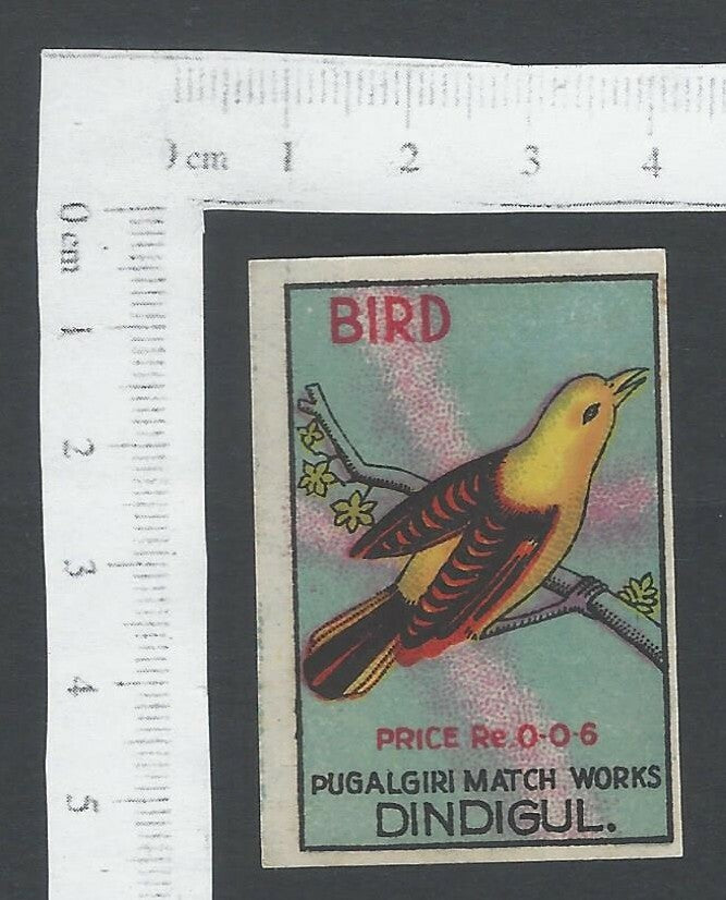 India vintage matchbox label BIRD by Pugalgiri Match Works Dindigul