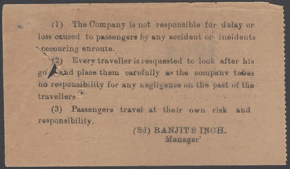 AOP India The Punjabi Motor Car Service Bus Ticket 1937
