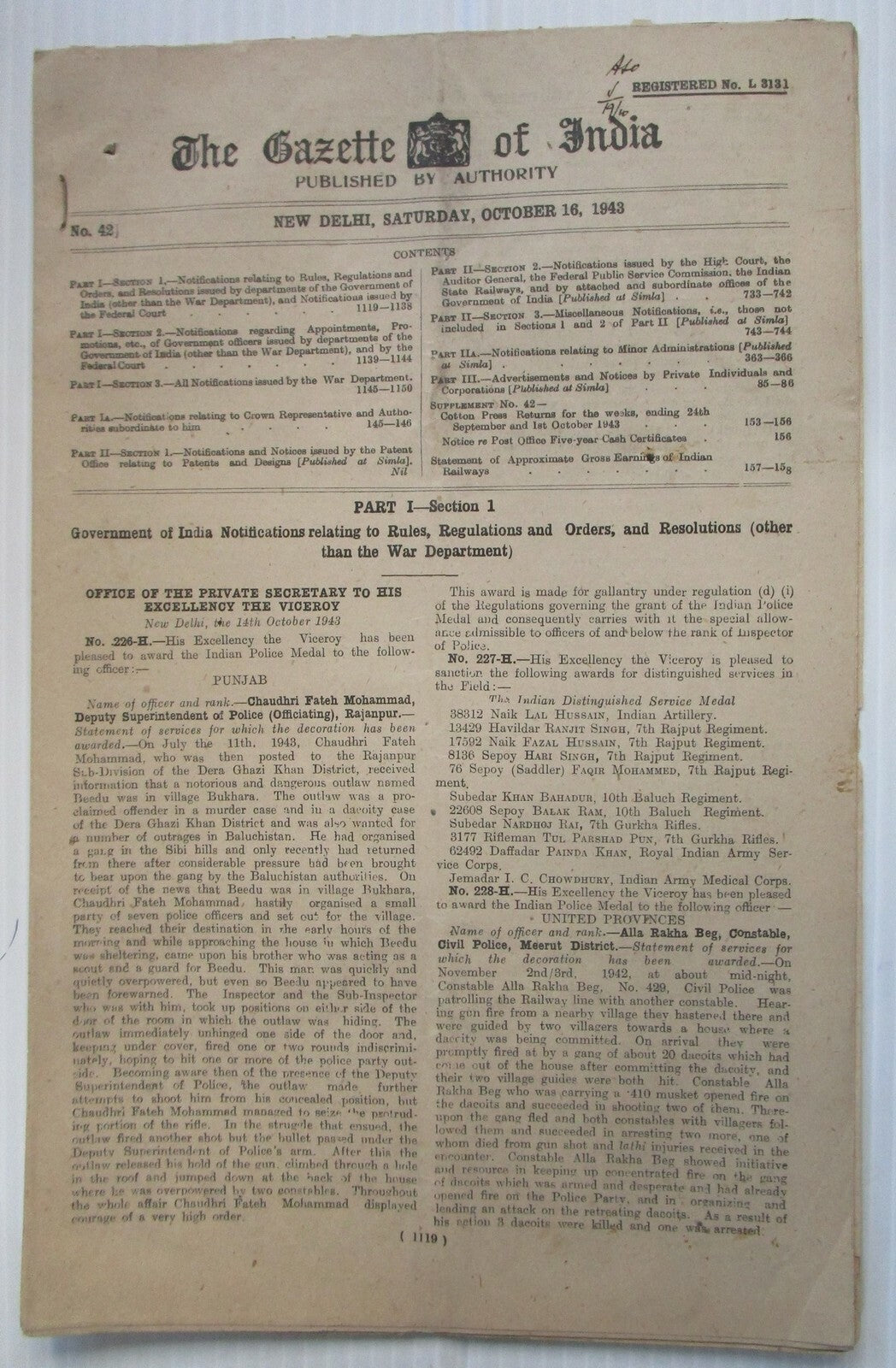 The Gazette of India 1943 issues (10)