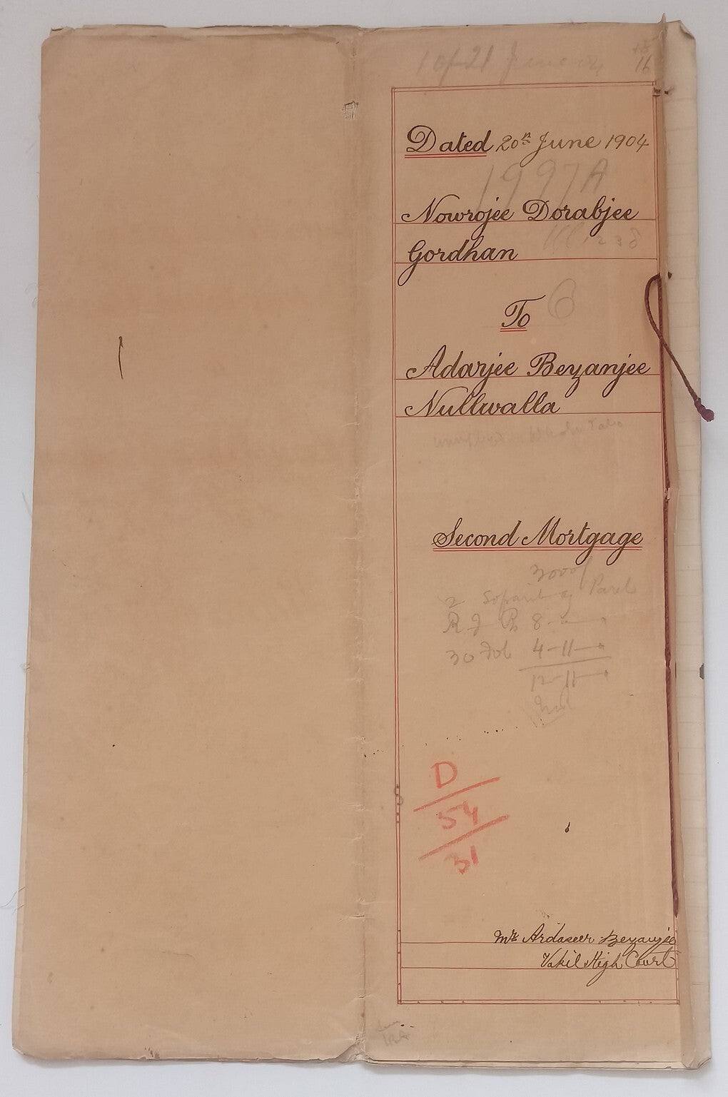AOP India QV Queen Victoria 1868 Special Adhesive 5R &10R on 1904 indenture