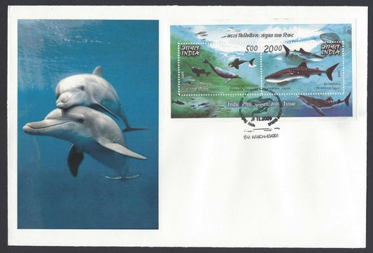 India 2010 Dolphin’s minisheet FDC