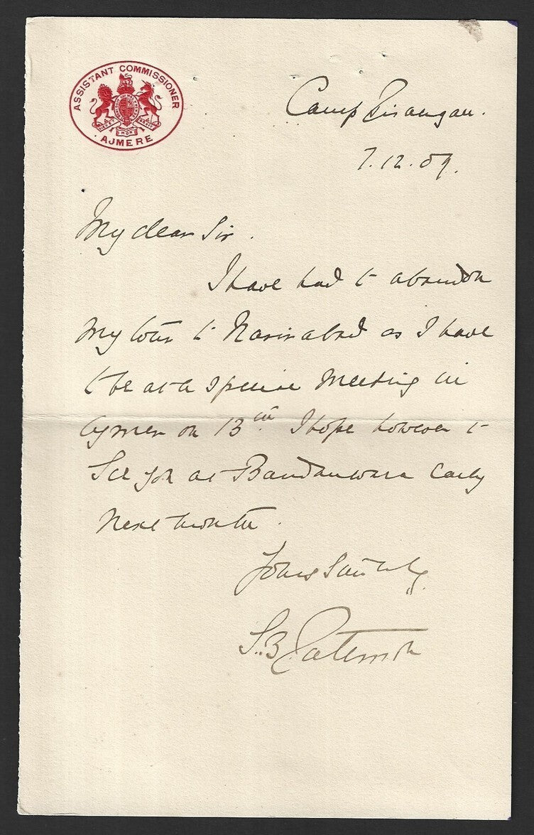 India 1909 ASSISTANT COMMISSIONER AJMERE crested letter