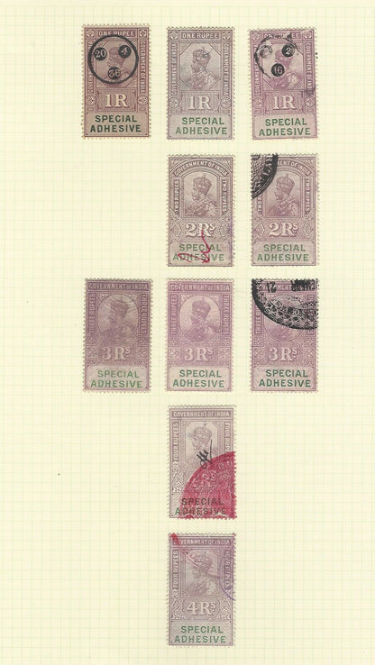 India collection of revenue stamps on sheets