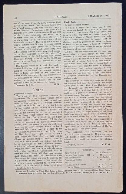 India HARIJAN 16 March 1940 issue - DO I DISRTUCT THE VICEROY? by MK Gandhi