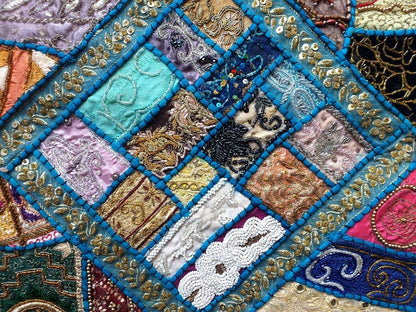 Vintage multipurpose Indian mat wi hand embroidery, sequins, beads, zari, etc