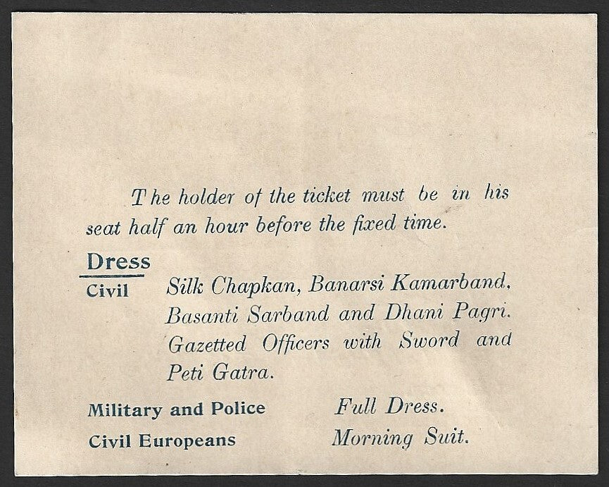 India 1937 crested DARBAR-I-AM BASANT MUBARIK invitation card