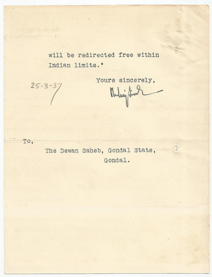 India Palitana State crested letter about Raj (Princely State) telegrams