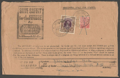 AOP India 1950 Telegram MAJEETH MANDI, AMRITSAR to Pakistan with 1937 2R, etc