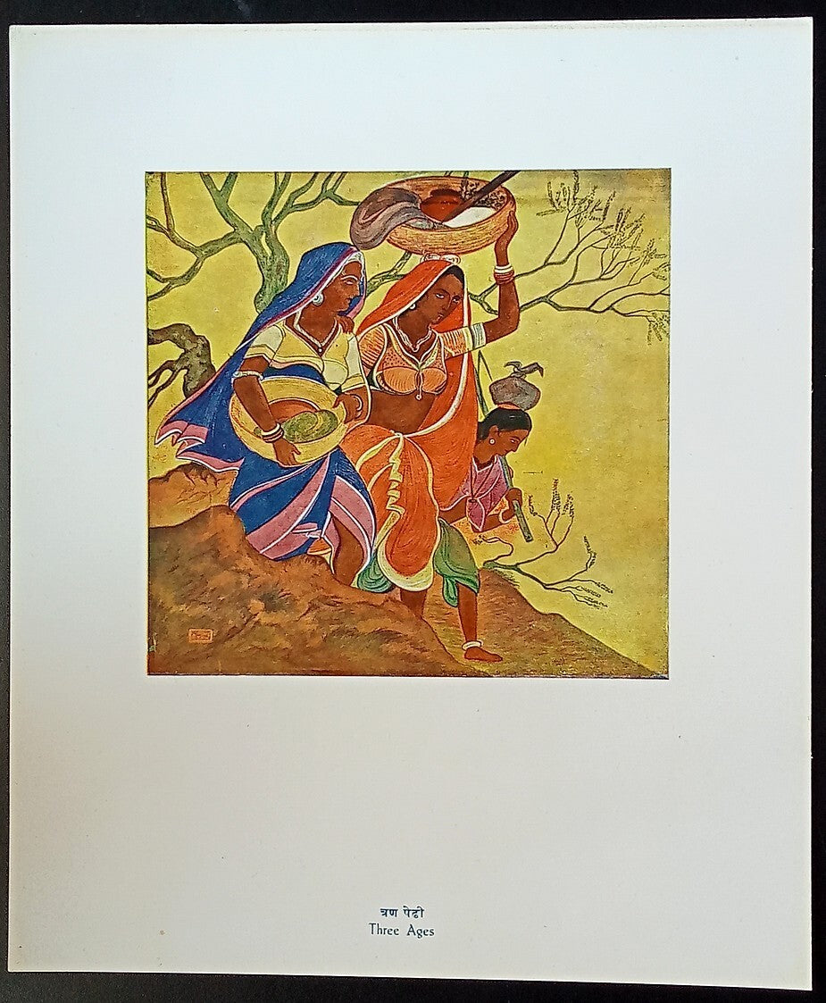 India vintage print THREE AGES by KANU DESAI - Rangavali series