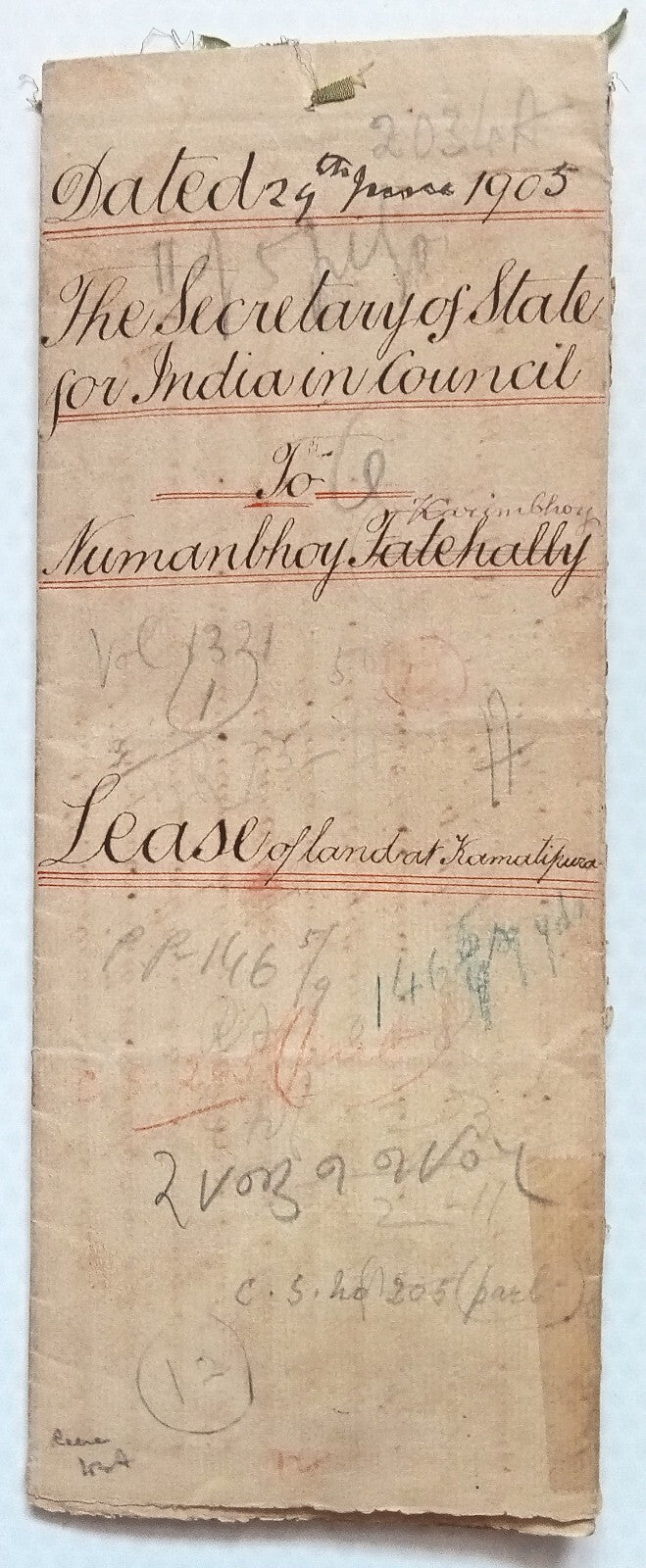 AOP India Special Adhesive KEdVII 1R on 1904 indenture & map