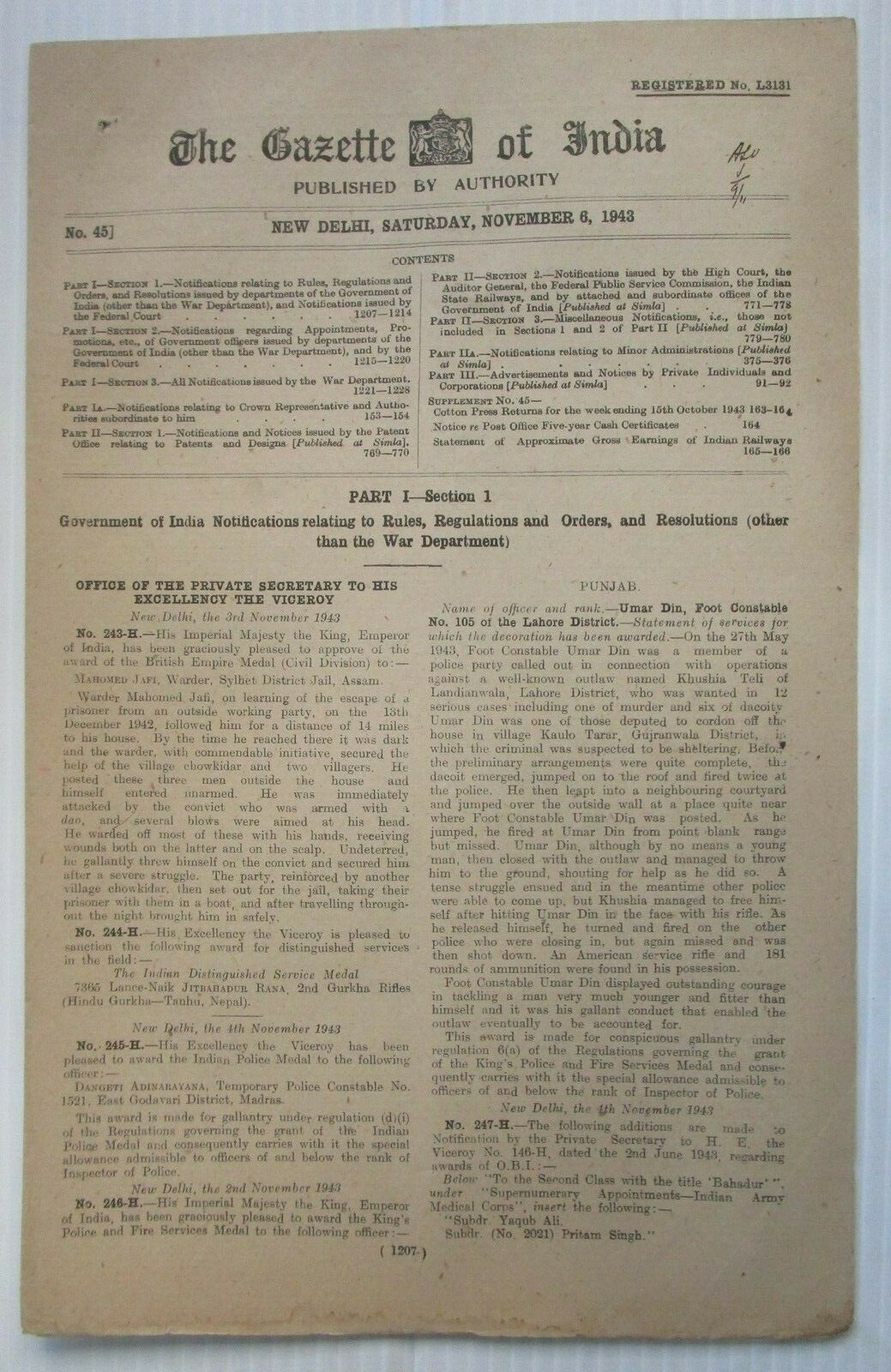 The Gazette of India 1943 issues (10)