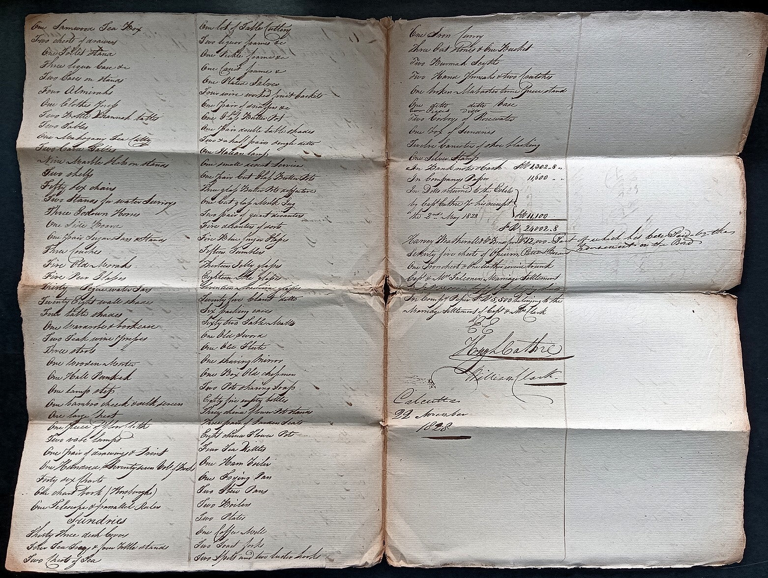 India King George IV 1828 Fort William, Calcutta 3 page document