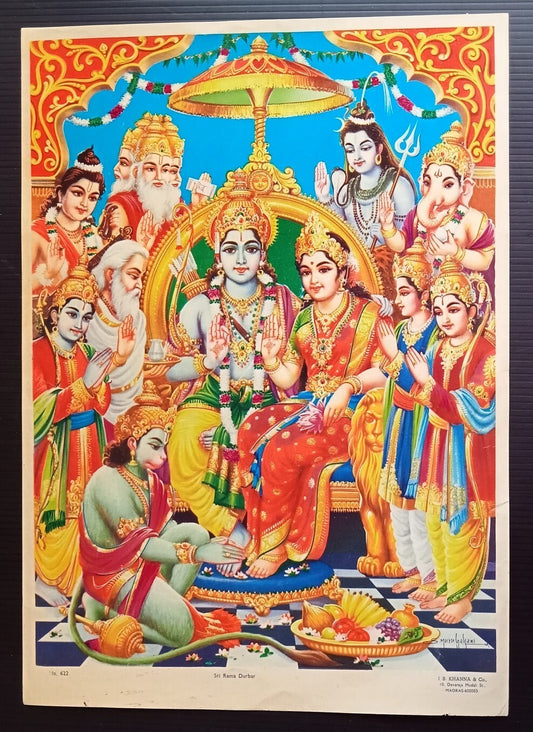 India vintage poster Shri Ram Darbar by J.B. KHANNA & Co. 9.5x13.5 inches