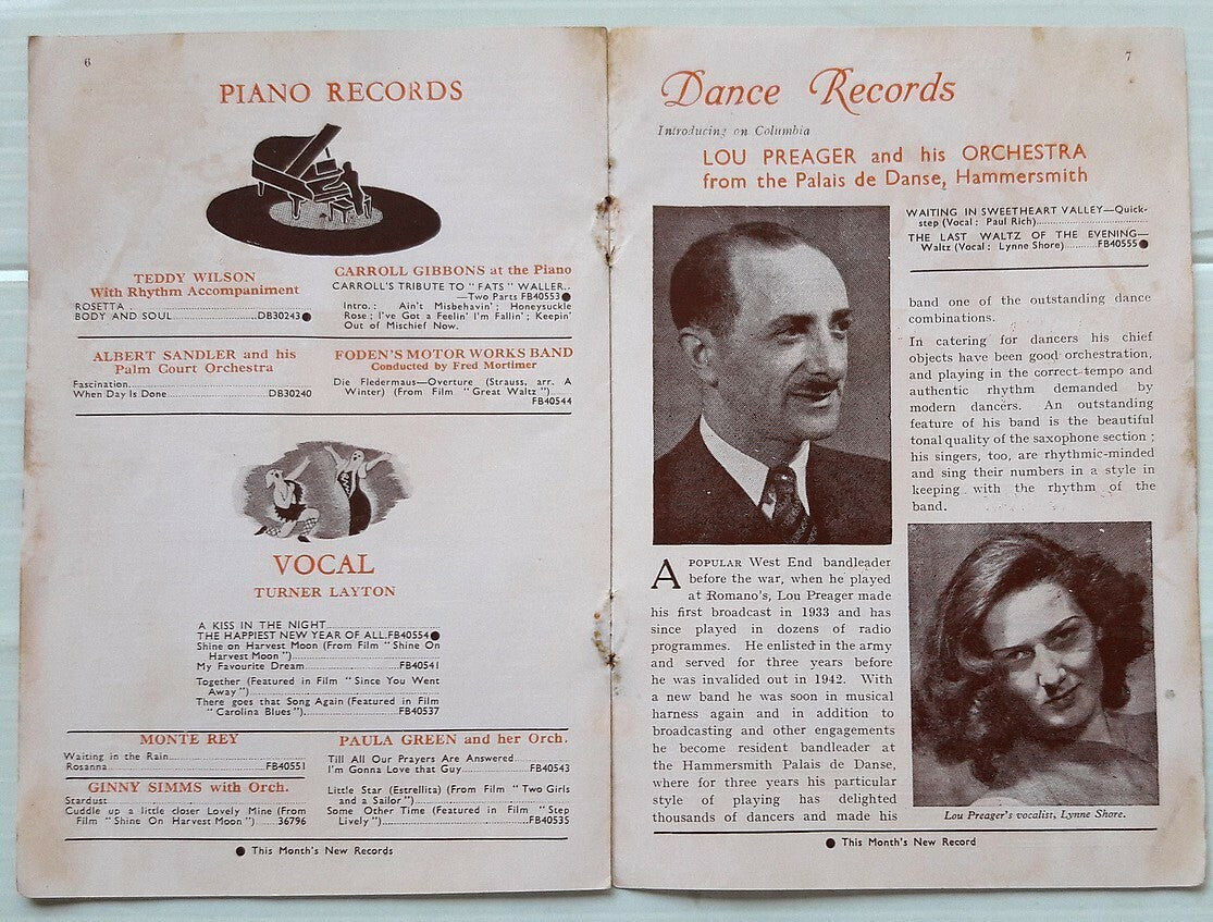 India Columbia Records February 1946 booklet 78rpm new records incl. 1945
