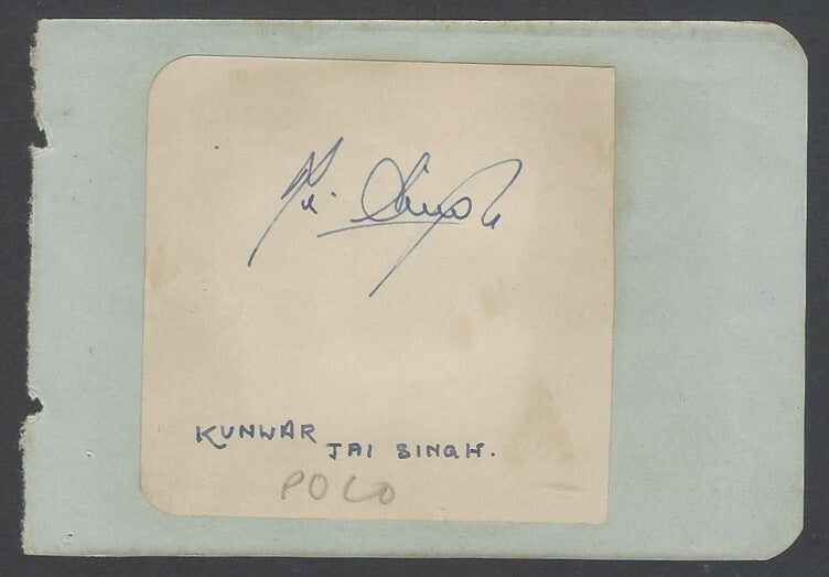 AOP India POLO Kunwar Jai Singh signed piece on autograph book page