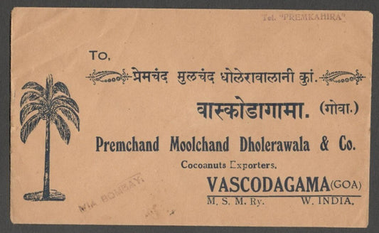Portuguese India advertisement reply envelope Cocoanuts Exporters Vascodagama 
