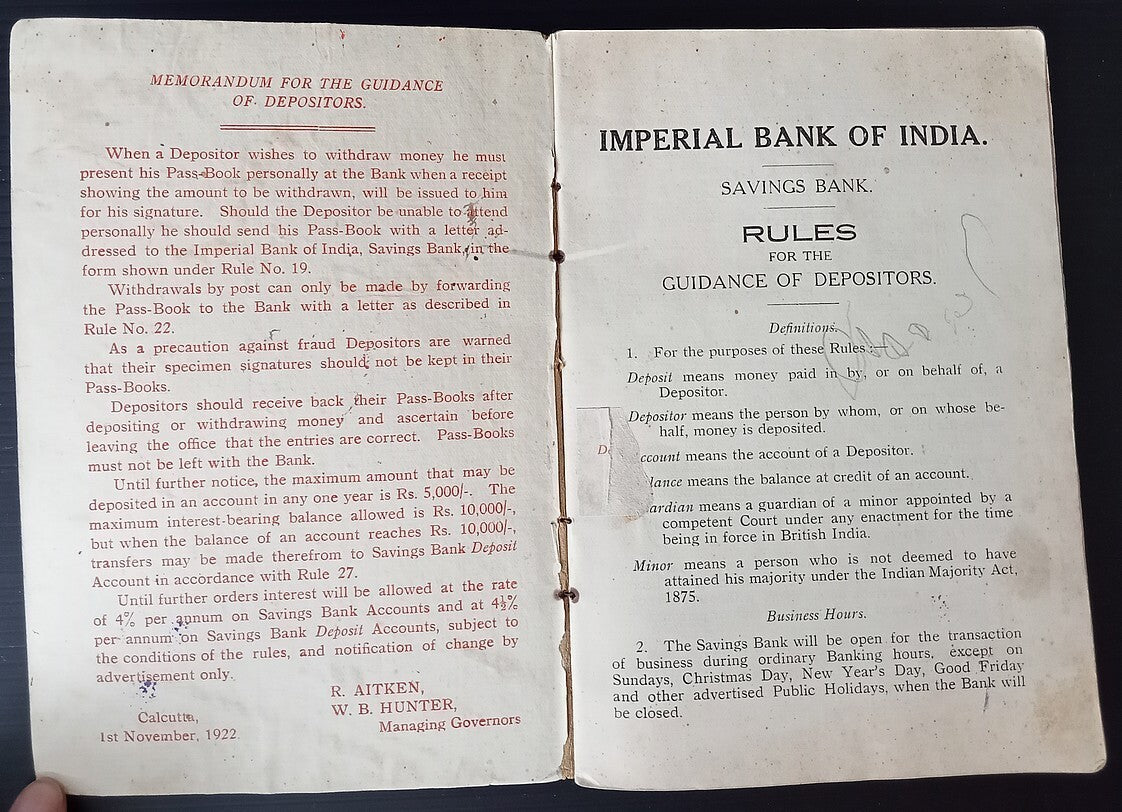 Imperial Bank of India 1908 pass book