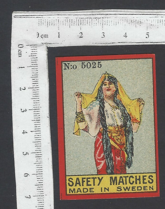 AOP India vintage matchbox label Indian Belle Made in Sweden