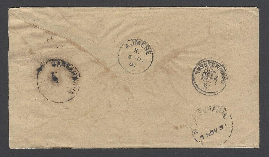 AOP India 1891 unpaid OHMS cover headed "Bearing" & "Shooting Pass" wi PD hs