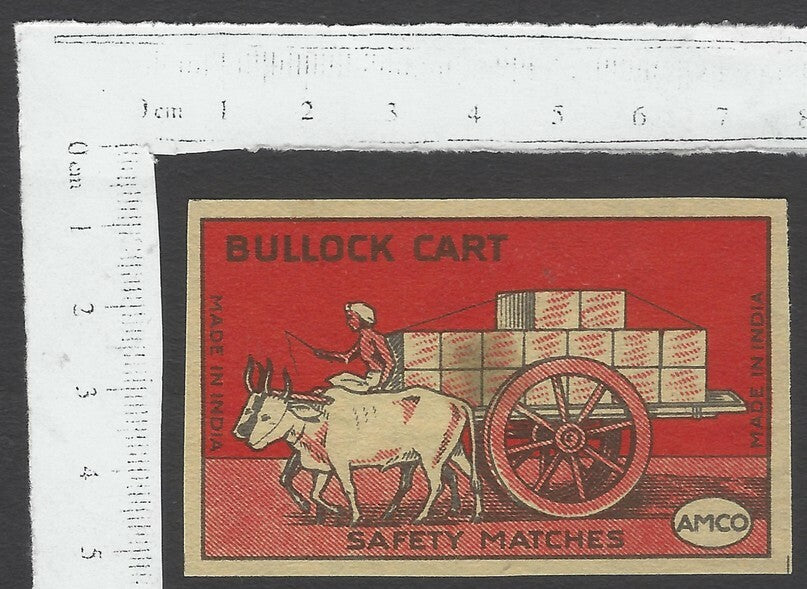 AOP India vintage matchbox label Bullock Cars by AMCO