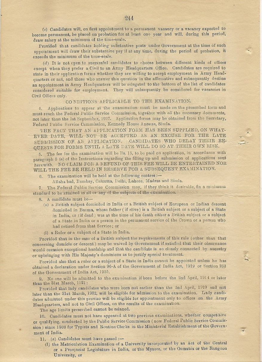 India 1937 gazette: Army lady recruitment WIDOWS & SPINSTERS ONLY