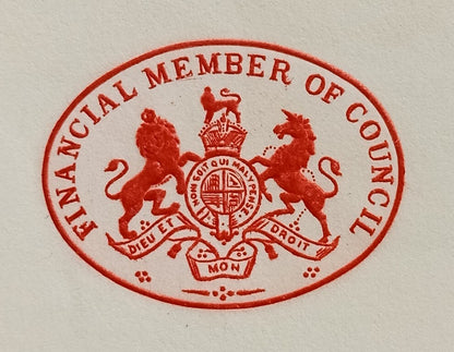 FINANCIAL MEMBER OF COUNCIL crested letter 1931 India