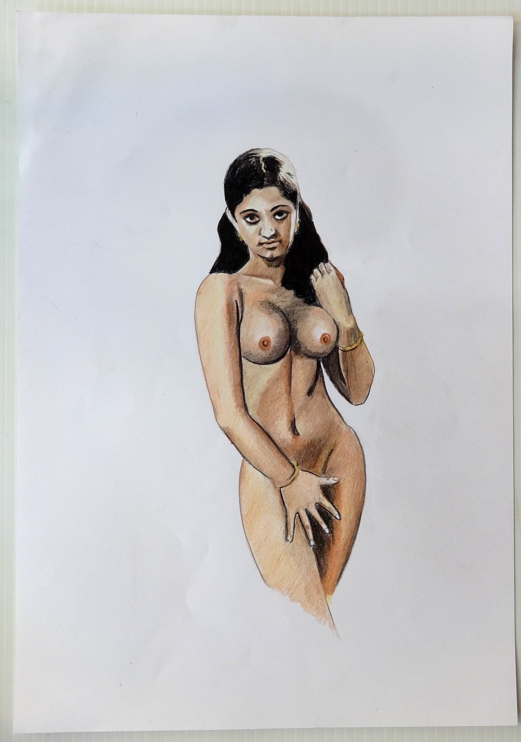 Nude Indian Beauty watercolor & pencil on card 11.5” x 19.5” F