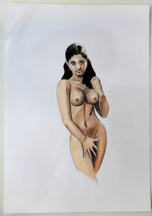 Nude Indian Beauty watercolor & pencil on card 11.5” x 19.5” F